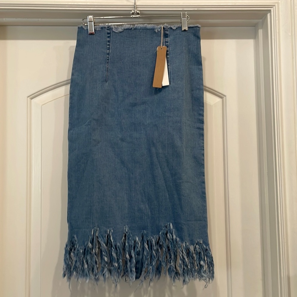 Never worn skirt, Mustard Seed, jean skirt with fringe, size medium